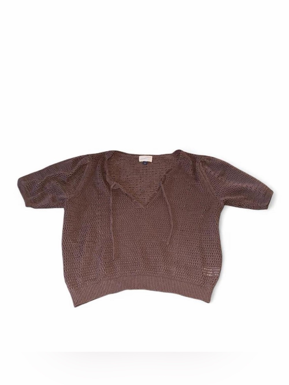 Universal Thread Brown Open-Weave V-Neck Tie Front Sweater